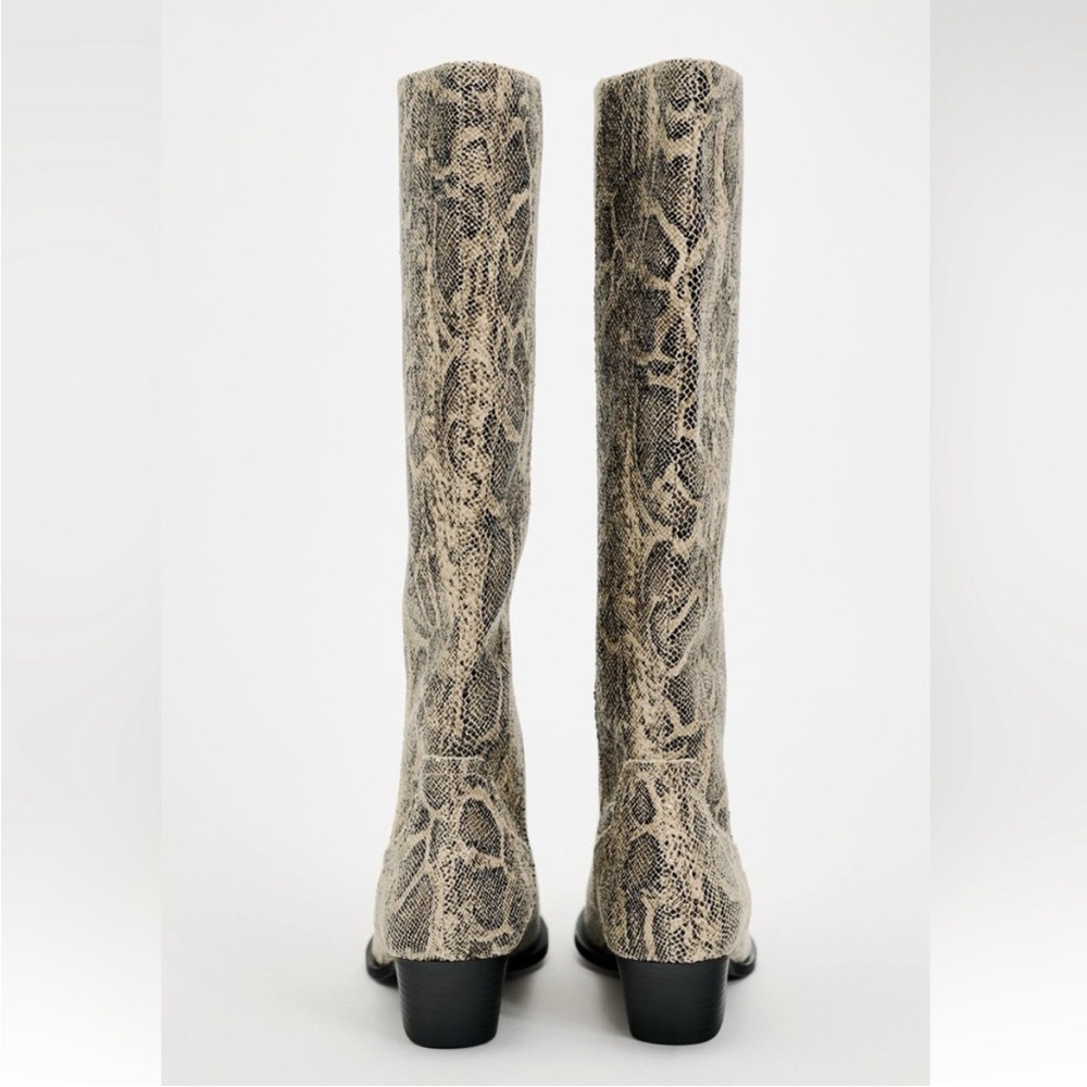 Zara Snakeskin Knee-High Boots - Picture 3 of 13